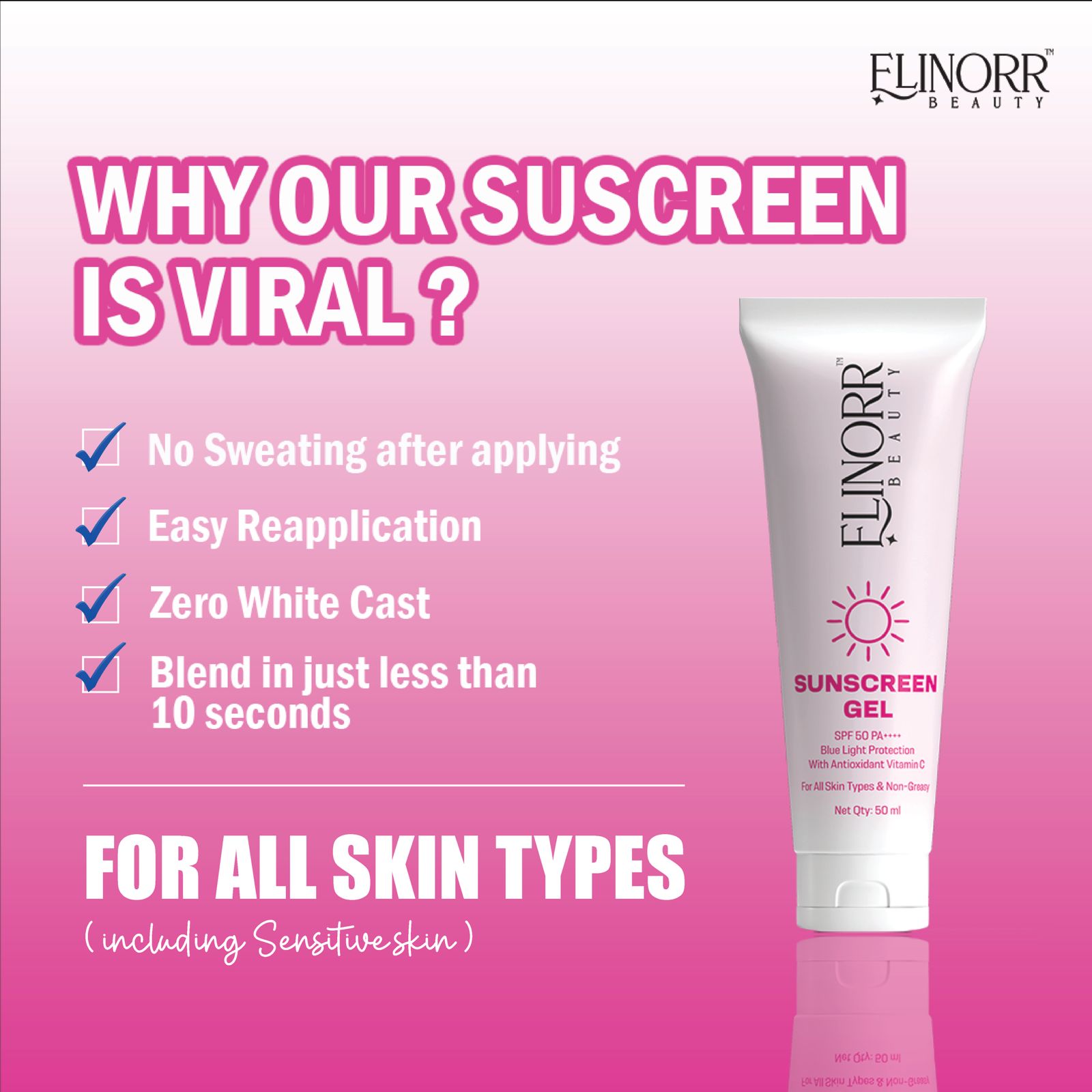 Elinorr Beauty Sunscreen Gel SPF 50 PA++++